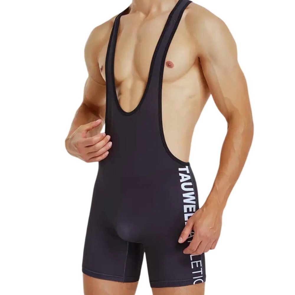 Mens Black Athletic Wrestling Singlet* Tauwell Logo*XL Polyester/Spandex*Gay*NIP